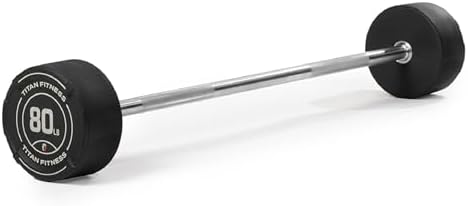 Titan Fitness Rubber Curl Fixed Barbells, Pre-Loaded Weight Bar for Strength Training & Weightlifting