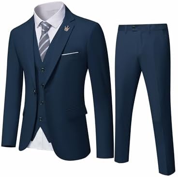 MY'S Men's 3 Piece Slim Fit Suit, One Button Jacket Blazer Vest Pants Set and Tie