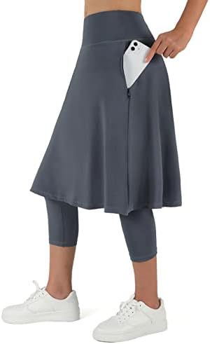ANIVIVO Women Long Knee Length Skirt with Capris Leggings,Skirted Leggings with High Waisted Zipper Pockets