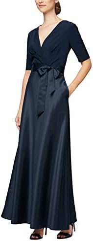 Alex Evenings Women's Satin Ballgown Dress with Pockets (Petite and Regular Sizes)