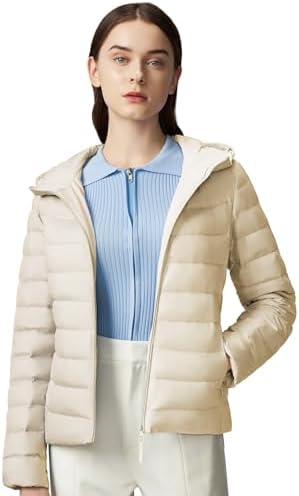 BOSIDENG Lightweight Women's Down Jacket,Water-Resistant Hooded Puffer Jacket Spring Coat for Outdoors Travel