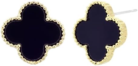 Huge Tomato Green Four Leaf Clover Earrings, Huggie Hoop Dangle Earrings with Zirconium Charms and Sterling Silver Pins, Gold Plated Drop Earrings for Women Girls