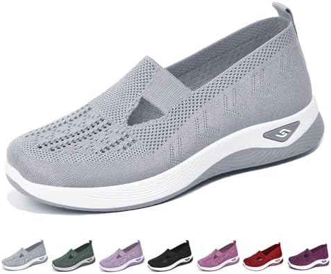 Women's Woven Orthopedic Breathable Soft Shoes Go Walking Slip on Diabetic Foam Shoes Hands Free Slip in Sneakers Arch Support