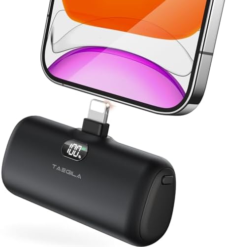 Taegila Small Portable Charger iPhone 5000mAh with Built in Cable, MFi Certified Compact Power Bank with LCD Display & LED Light for All iPhone Series 14/13/12/11/XR/X/SE/8/7/6 Pro Max