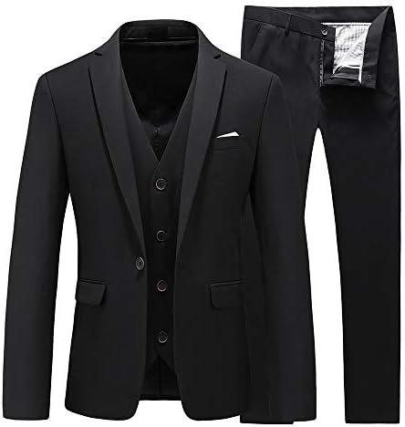 UNINUKOO Mens 3 Piece Suit 1 Button Solid Color Dress Tuxedo for Men Blazer Vest Pants Set
