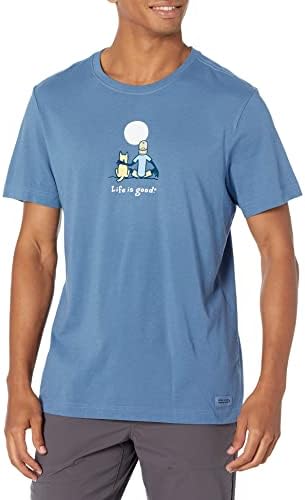 Life is Good Men's Jake and Rocket Moon Cotton Tee, Crewneck, Short Sleeve Graphic T-Shir, Vintage Blue, Large