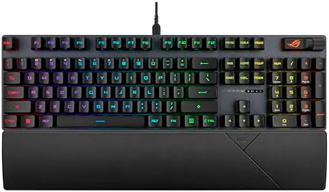 ASUS ROG Strix Scope II Gaming Keyboard, pre-lubed ROG RX Blue clicky Optical switches, Sound-dampening Foam, PBT doubleshot keycaps, Streaming hotkeys, Multi-Function Controls, Wrist Rest