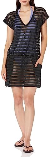 Calvin Klein Women's Crochet Drawstring Striped Tunic Cover Up