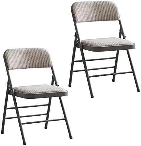 Amazing for less Pack of 2 (Fabric/Vinyl) Steel Frame Metal Foam Padded Folding Chairs (Black, Gray, White) (2-Pack - Fabric White)