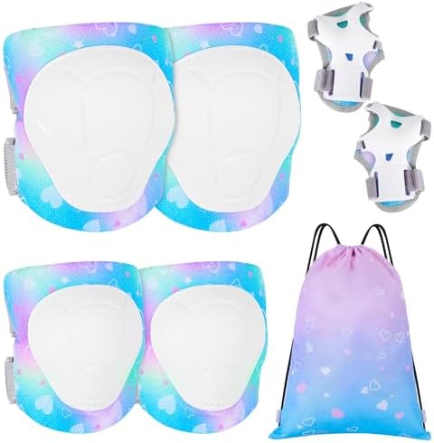 Bienbee Knee Pads for Kids Unicorn 7 Pcs Knee and Elbow Pads Wrist Guards for Girls Boys Protective Gear Set with Bag for Roller Skating Inline Skates Skateboard Cycling