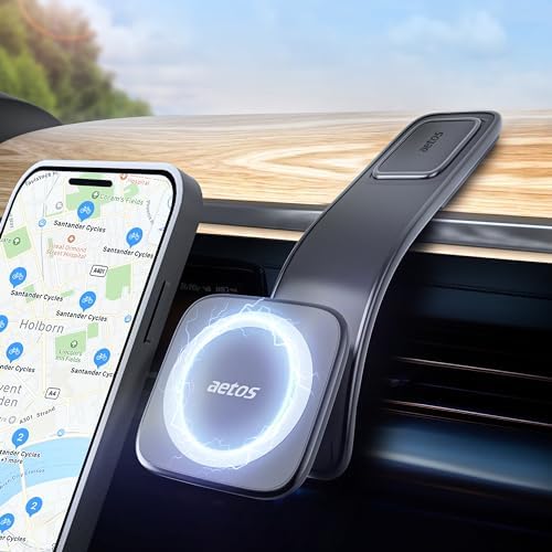 Magsafe Magnetic Car Phone Mount for iPhone 15/14/13/12 Pro/Plus/Max and Android Phones with MagSafe Ring Adaptor, 360° Rotating Head & Bendable Alloy Arm for a Simplicity Modern Design