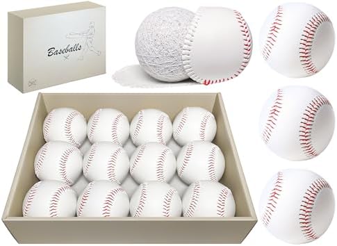 HANKLENSS Baseballs 12 Pack - Leather Covered Training Balls for Pitching, Hitting, Fielding - Official Size Adult Practice Baseballs - Blank for Autographs - Great for League Play and Gifts