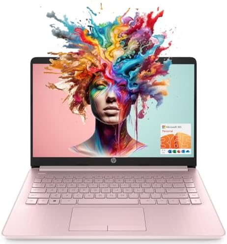 HP Portable Laptop (Include 1 Year Microsoft 365), 14’’ HD Display, 8GB RAM, 64GB eMMC, Intel Quad-Core N4120, Student and Business, Webcam, HDMI, Wi-Fi, RJ-45, Windows 11 Home, Pink (Renewed)