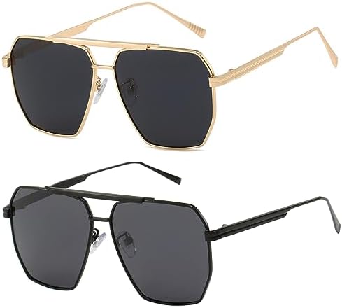 BUTABY Retro Sunglasses for Women Men Vintage Oversized Square Sun Glasses Classic Polarized Shades Large Metal Frame UV400