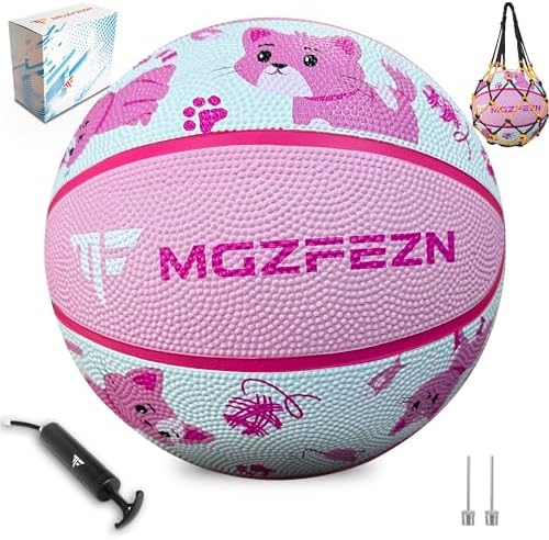 MGZFEZN Youth Basketballs Size 5(27.5"), Rubber Game Basketball for Play School Games Indoor, Outdoor Park, Beach & Pool with 1 Pump 1 Net Bag and 1 Gift Box