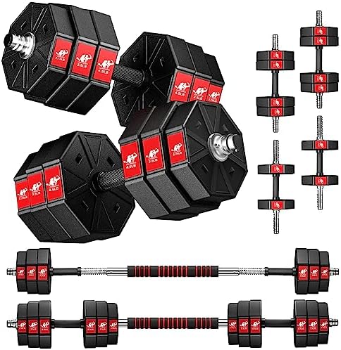 LEADNOVO Adjustable Weights Dumbbells Set, 44Lbs 66Lbs 88Lbs 3 in 1 Adjustable Weights Dumbbells Barbell Set, Home Fitness Weight Set Gym Workout Exercise Training with Connecting Rod for Men Women
