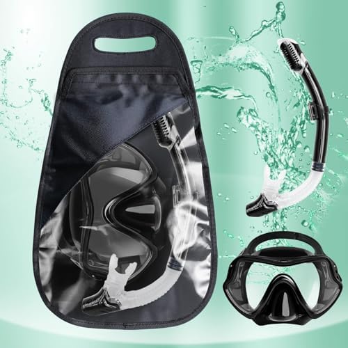Swiming Goggles Snorkel Diving Mask for Adult Men Women Youth, No Leak Comfy Mouthpiece Anti-Fog 180° Panoramic View Scuba Diving Swim Pool Equipment Snorkel Kit with Cow Tendon Cloth Bag (Black Set)