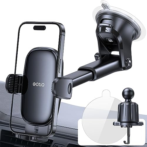 OQTIQ Anti-UV Film & Tap Button Design Windshield/Dashboard/Vent 3-in-1 Suction Cup Phone Mount Compatible with All Cellphones(4.7-6.8")- H6S 2023 Style