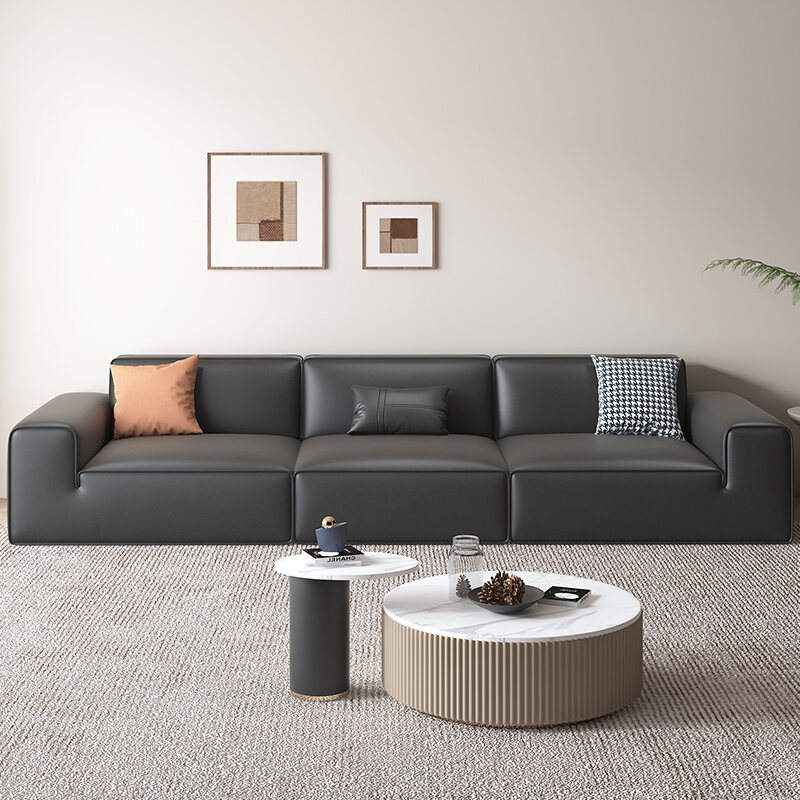 Baxter Big Black Cow Black Tofu Block Leather Sofa Italian Minimalist Accessible Luxury Small Apartment Minimalist Modern Sofa