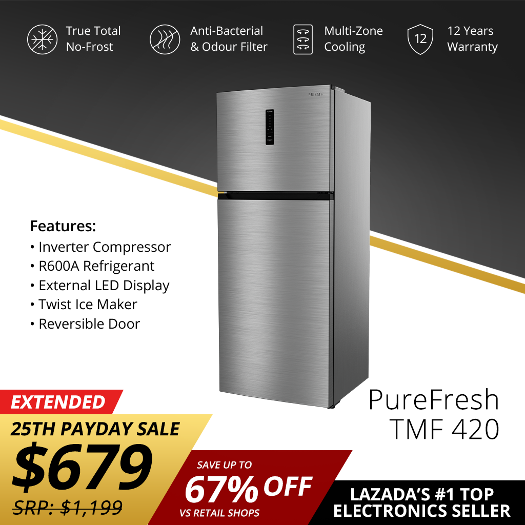 PRISM+ PureFresh TMF 420 | 420L Top Mount Freezer Refrigerator | True Total No-Frost | Inverter Compressor | R600A Refrigerant