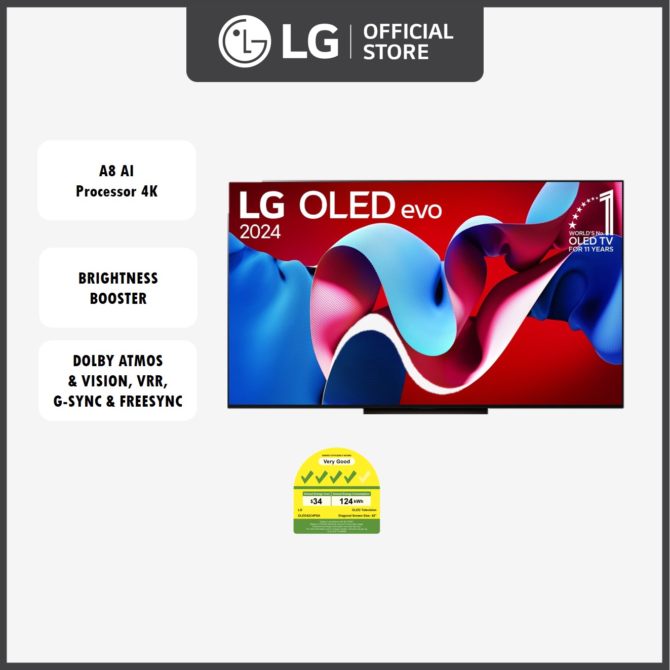 [NEW] LG OLED42C4PSA OLED  42'' evo C4 4K Smart TV Free Delivery + Free Wall-Mount Installation Worth up to $200