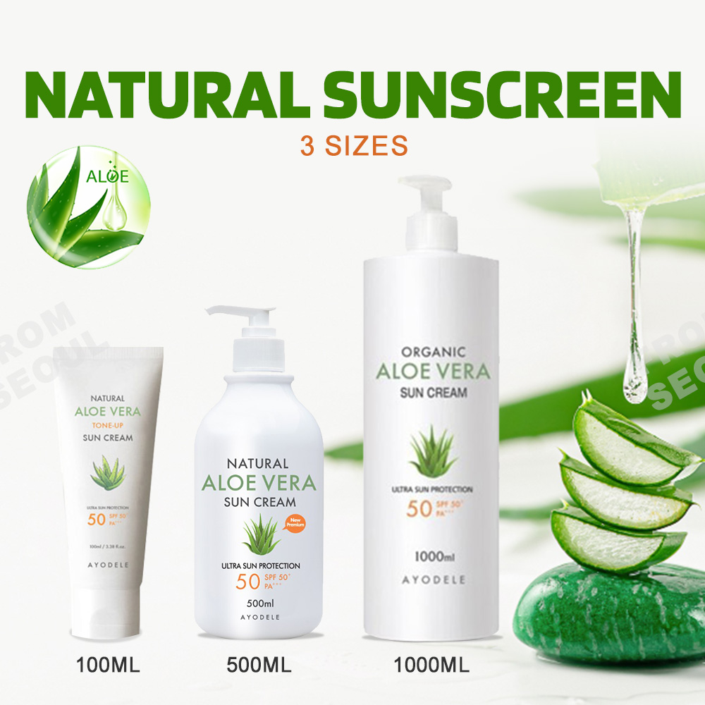 Ayodele Natural Aloe Vera Sunscreen 500ml / Korean Sunblock Lotion SPF50+ PA+++ Body Sun Block Protector Face Sun Screen Skincare