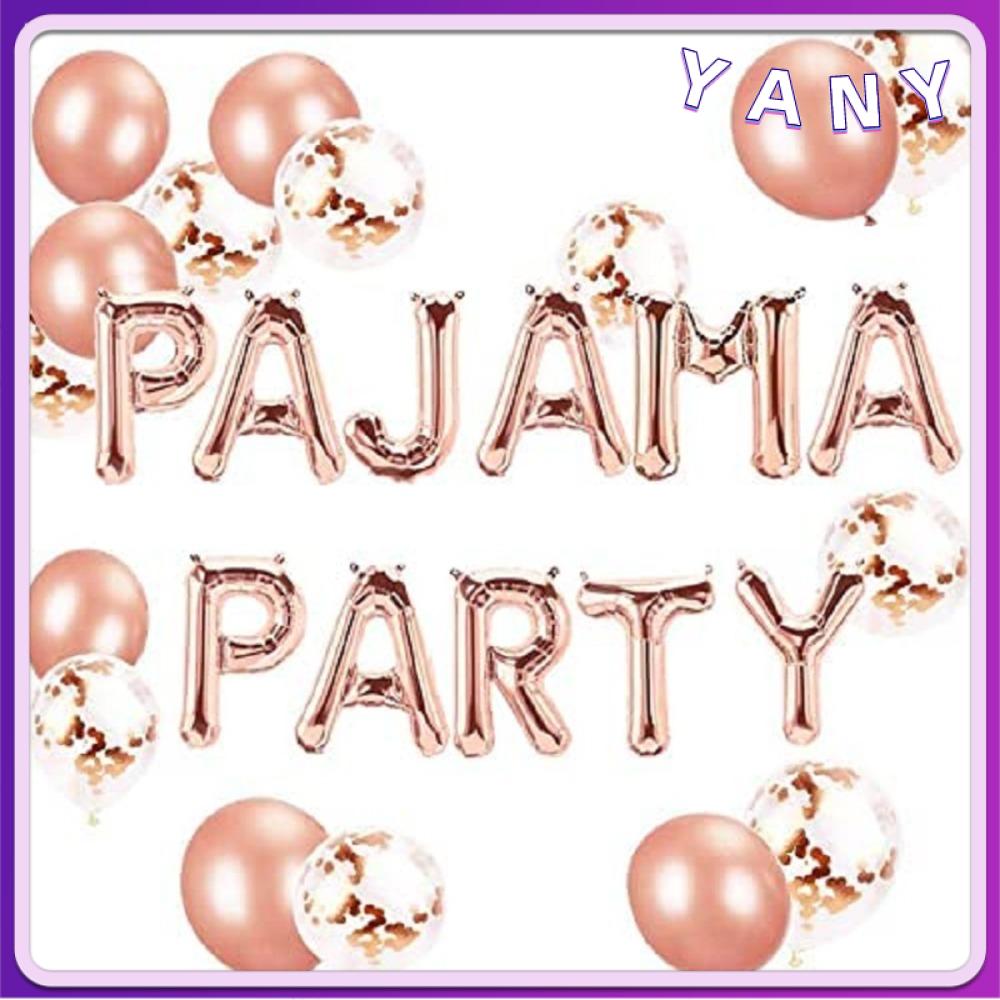 YANY 11pcs Rose Gold PAJAMA PARTY Latex Balloons Birthday Party Decor Banner Girls